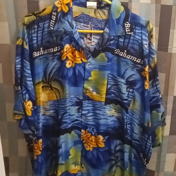 NWT COJ APPARELS 100% rayon blue multi-colored Island/Bahamas s/s shirt 2X - Picture 1 of 6